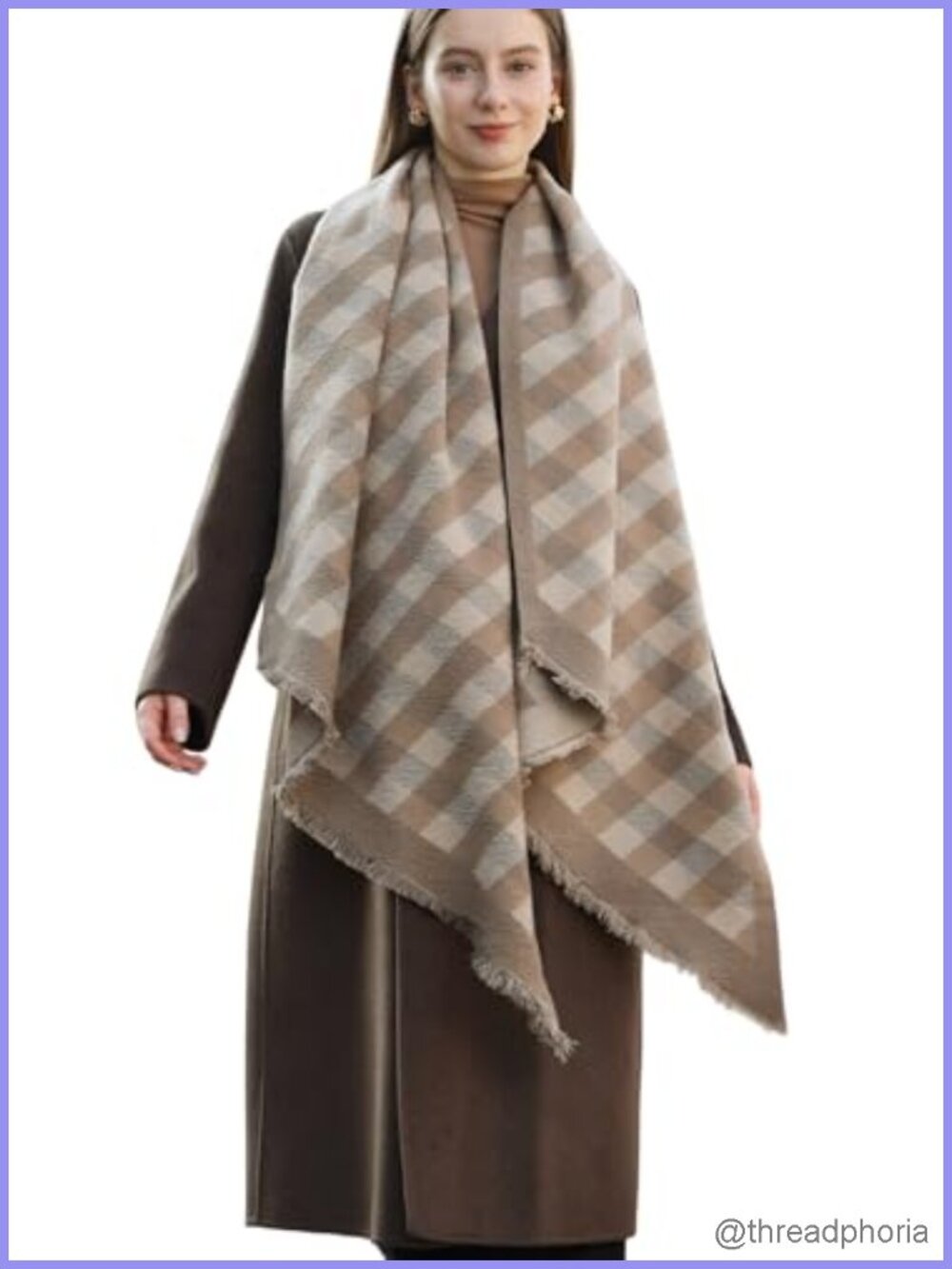 Diagonal Checkered Scarf Winter Shawl Thick Cashmere-Like Soft Wrap Warm